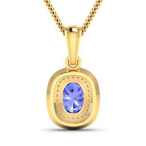 1.45 Carat Genuine Tanzanite and White Diamond 14K Yellow Gold Pendant
