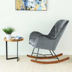 Mid Century Modern Rocking Chair with Velvet Upholstery - Dark Grey