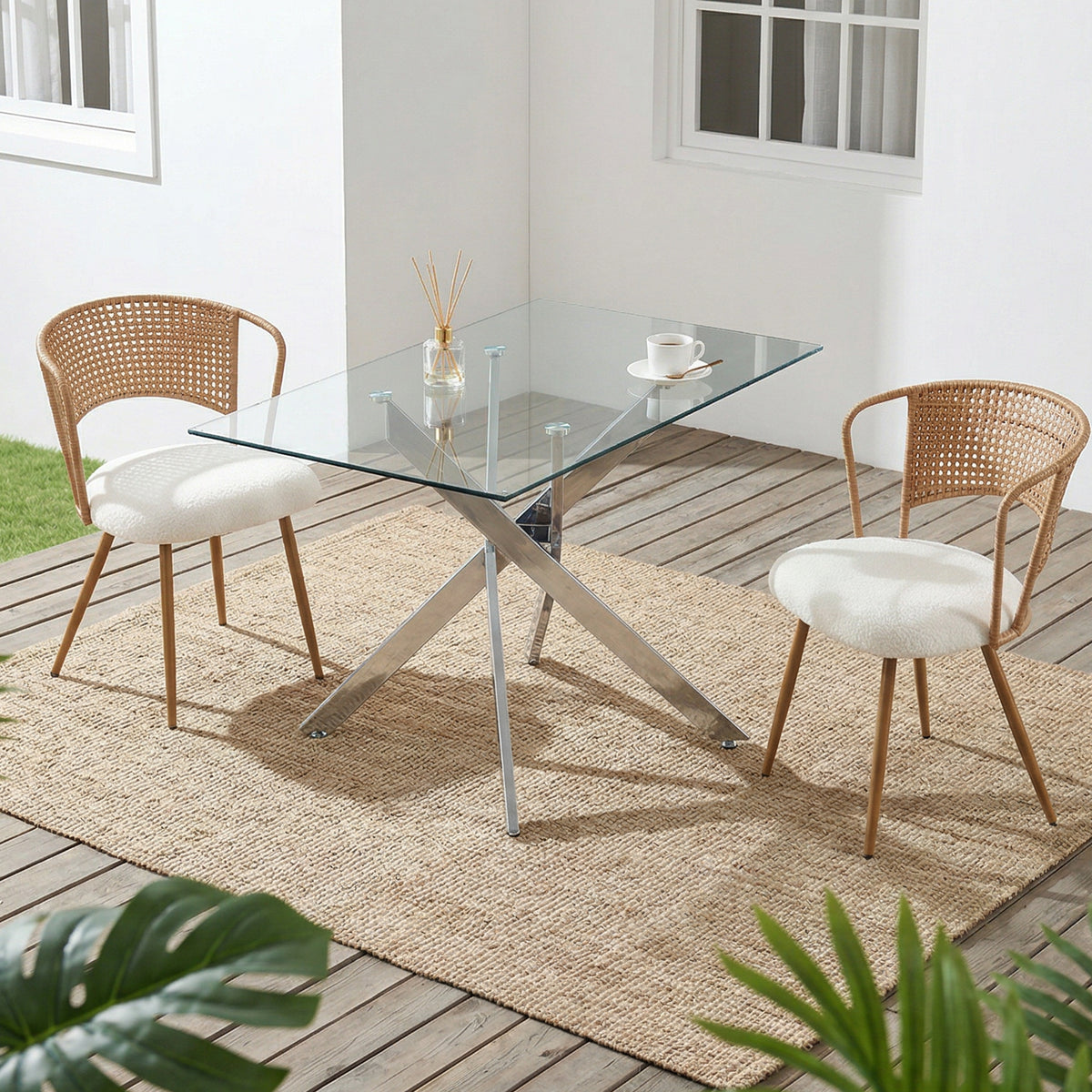 Wicker Dining Chairs - 2-Piece Set - Farmhouse Style
