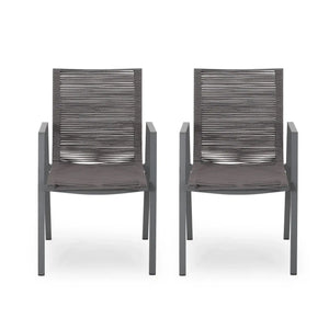 Outdoor Modern Aluminum Dining Chair Set With Rope Sea (Set of 2) - Best Buy Furniture