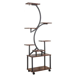 8 Tier Indoor Plant Stand With Grow Lights, S Shaped Metal Shelf For Multiple Plants - Black / Dark Walnut