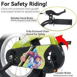 Fkznpj - 16" Sporty Kids Bike With Training Wheels And Stand Adjustable Saddle Suitable For Boys And Girls Aged 4 - 8 Years Tall Height 41 - 46" Available In A Variety Of Colors