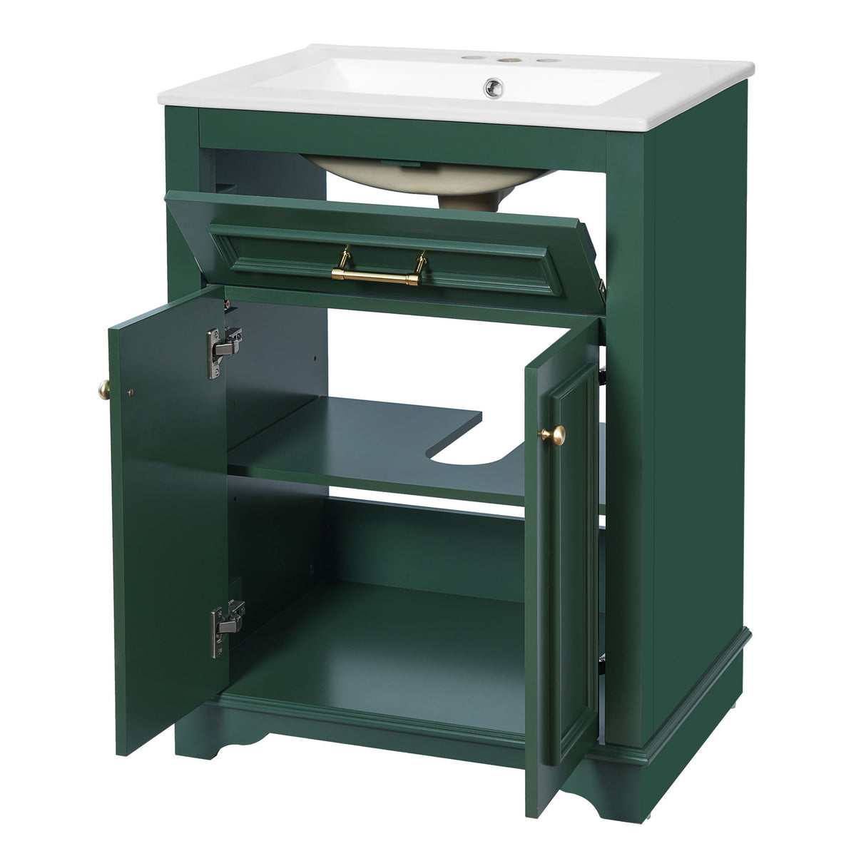 Bathroom Vanity With Integrated Sink, 2 Door Cabinet With Tip Out Drawer, Rectangular Design