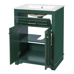 Bathroom Vanity With Integrated Sink, 2 Door Cabinet With Tip Out Drawer, Rectangular Design