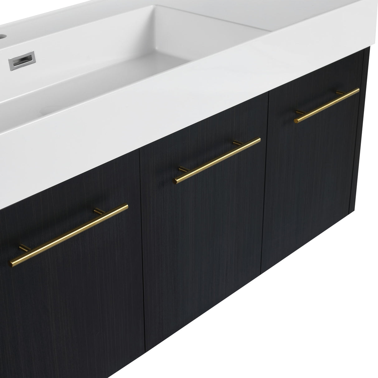 Modern Chestnut Wall Mounted Bathroom Vanity With Left Resin Sink And Storage Rack - Black Chestnut
