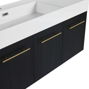 Modern Chestnut Wall Mounted Bathroom Vanity With Left Resin Sink And Storage Rack - Black Chestnut