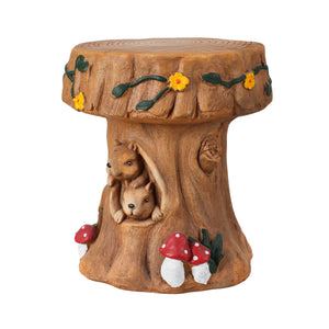 Squirrel Tree Stump Stool Garden Statue with Durable Magnesium Oxide – Brown