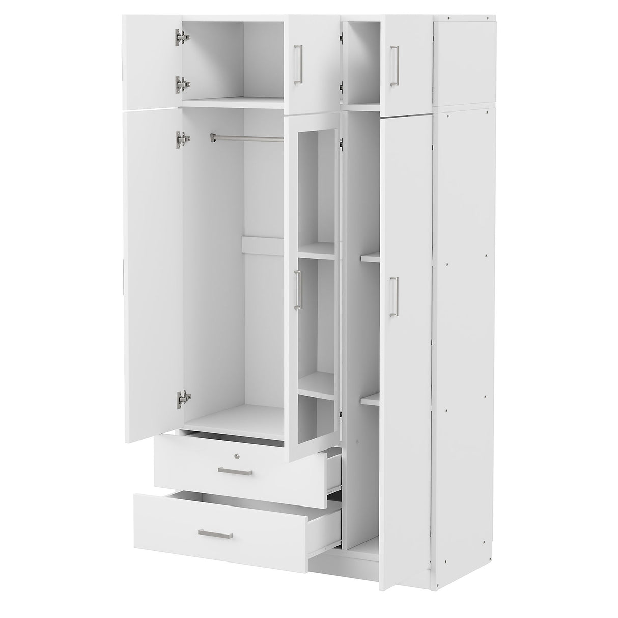 Modern 3 Door Mirror Wardrobe With 2 Drawers And Top Cabinet