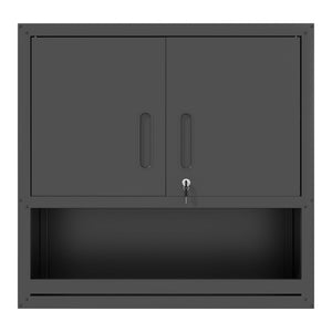 Wall-Mounted Storage Cabinet With Locking Door, 1 Shelf And Open Drawer - Black
