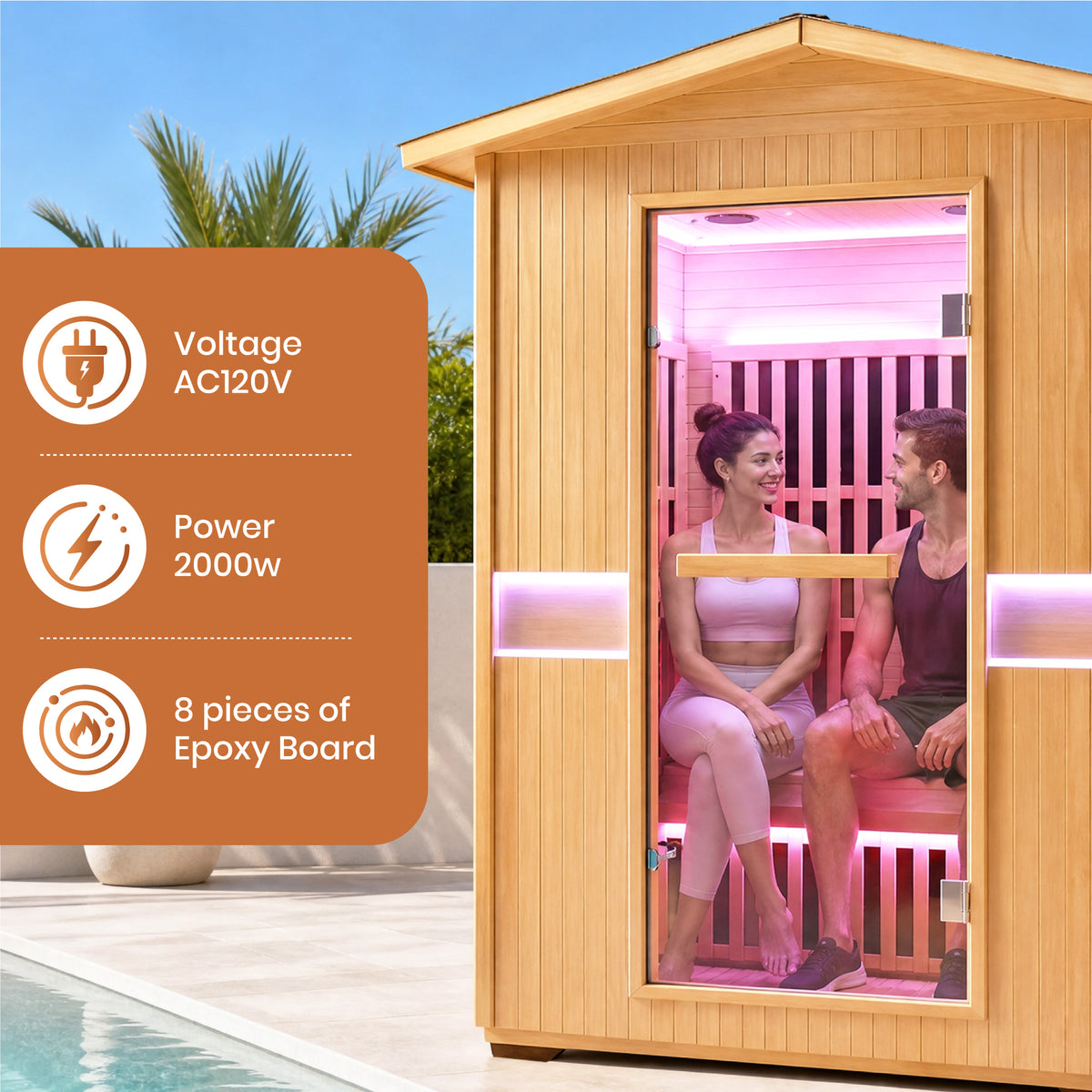 2000W Canadian Hemlock Double Outdoor Far Infrared Sauna