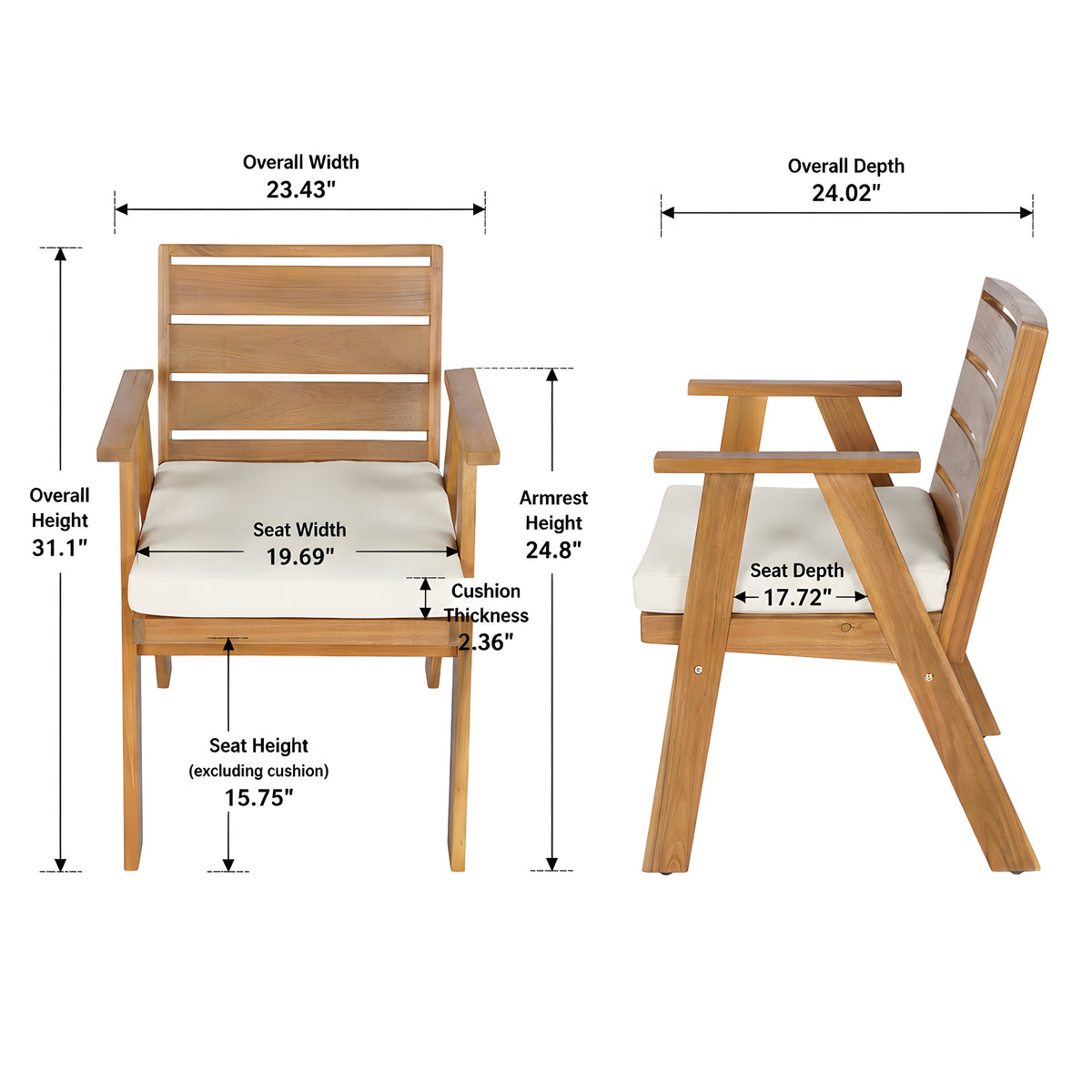 Outdoor Dining Chairs Set of 2, Acacia Wood Patio Chairs
