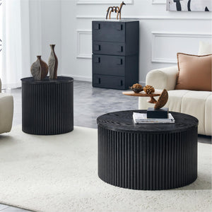 2-Piece Nesting Coffee Table Set, Roman Column Design MDF Round Tables with Built-in Storage