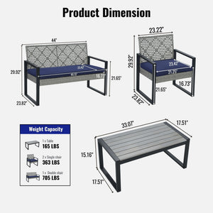 4 Piece Patio Furniture Set With Acacia Wood Table Top And Cushions