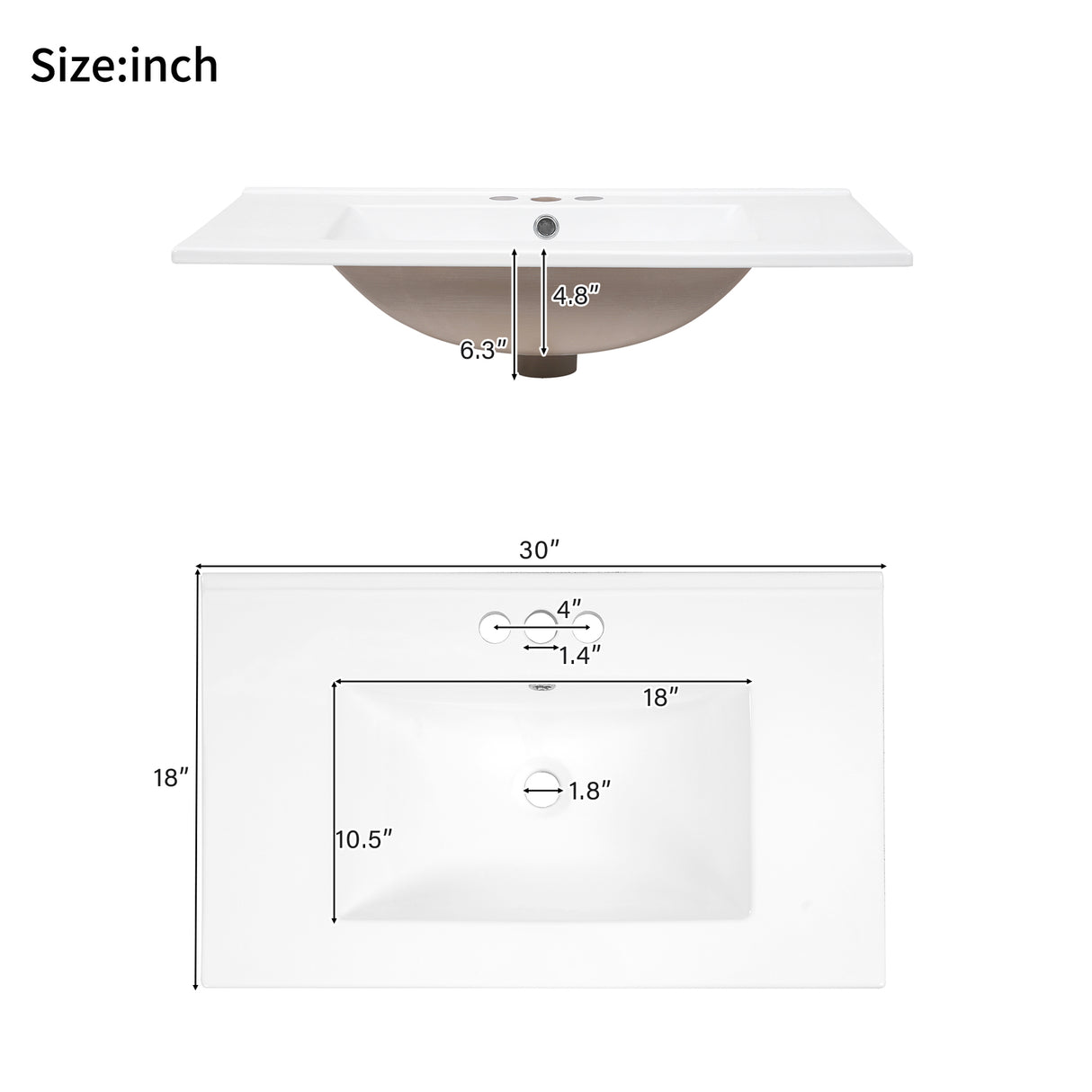 30" Bathroom Vanity with Ceramic Sink and Modern Storage Cabinet