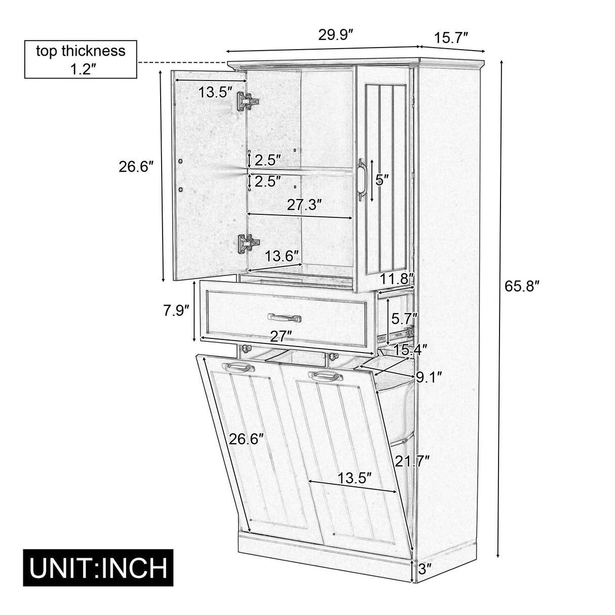 Modern Bathroom Storage Cabinet With Two Laundry Baskets, One Drawer, Adjustable Shelf - Best Buy Furniture