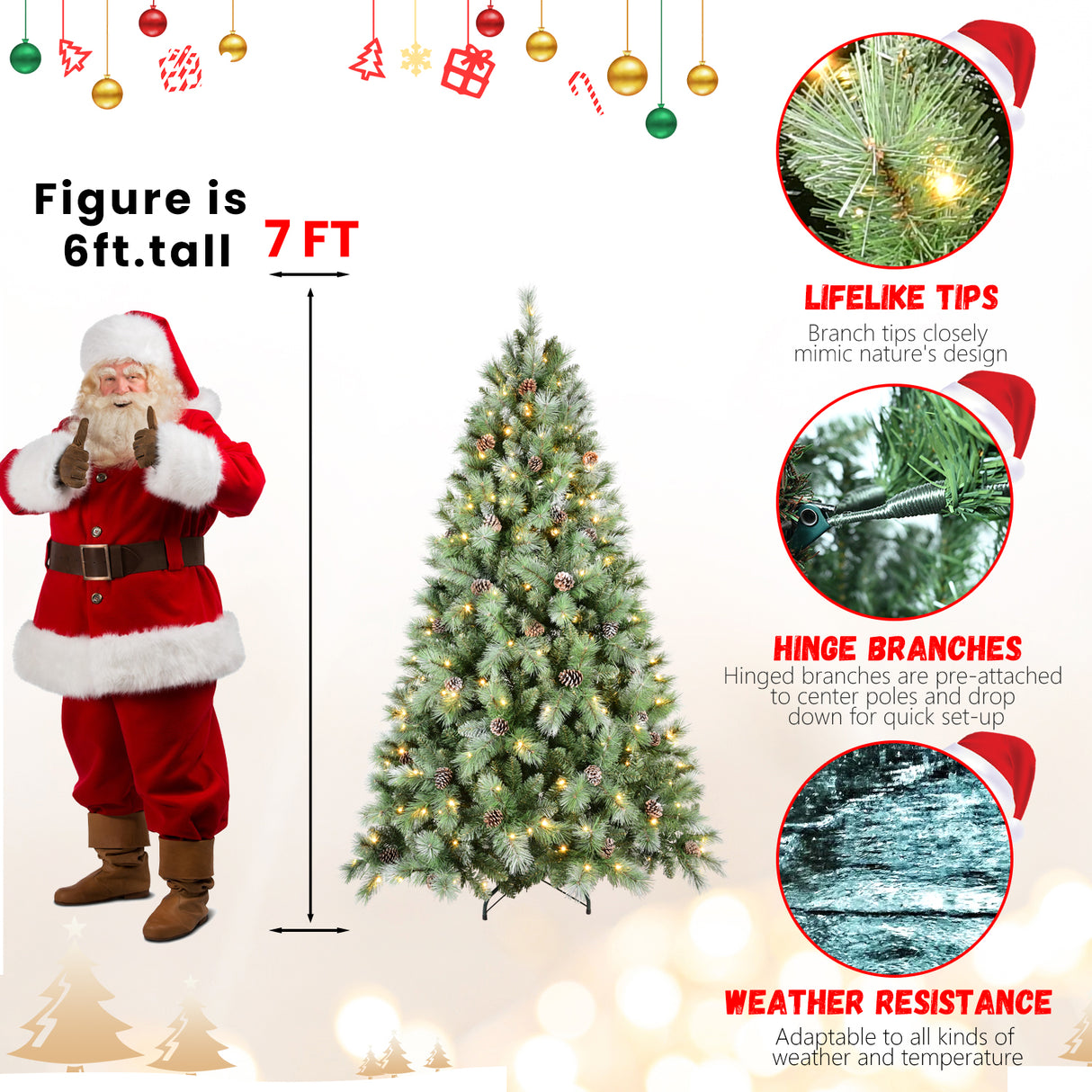 8FT Christmas Tree with 550 Warm Lights