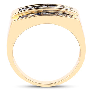14K Yellow Gold Plated 1.05 Carat Genuine Blue Sapphire .925 Sterling Silver Ring