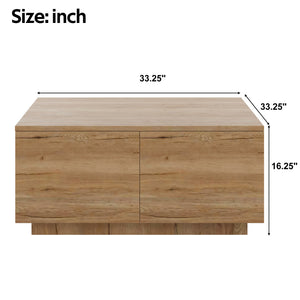 33.25-Inch Square Coffee Table with 4 Drawers, Natural