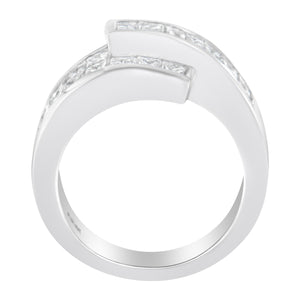 14K White Gold 2.0 Cttw Channel-Set Princess and Baguette-Cut Diamond Bypass Ring Band (G-H Color, SI1-SI2 Clarity) - Ring Size 6.5