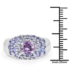 2.43 Carat Genuine Amethyst and Tanzanite .925 Sterling Silver Ring