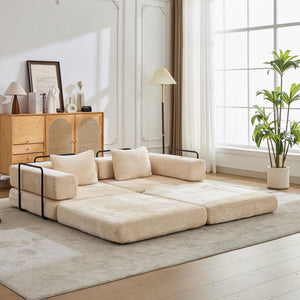 Convertible Floor Sofa Bed With Pillow Back Support Armrest