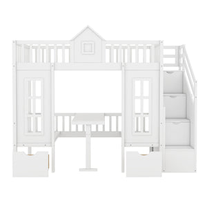 Twin Over Twin Bunk Bed With Changeable Table, Bunk Bed Turn Into Upper Bed And Down Desk