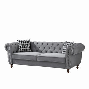 Chesterfield Upholstery Fabric Sofa With Roll Armrest & Nailhead
