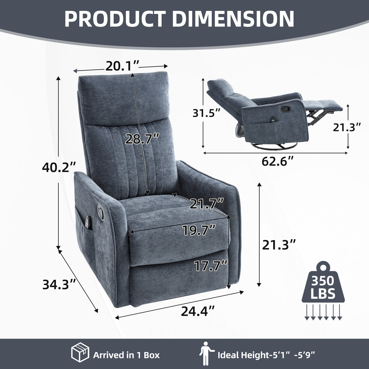 Blue Heat Massage Manual Recliner Chair