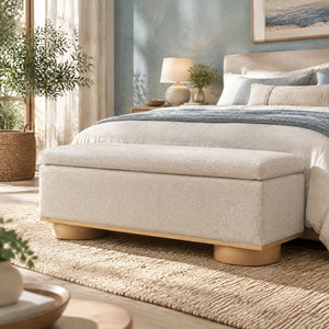 Modern 50" Oatmeal Upholstered Storage Bench