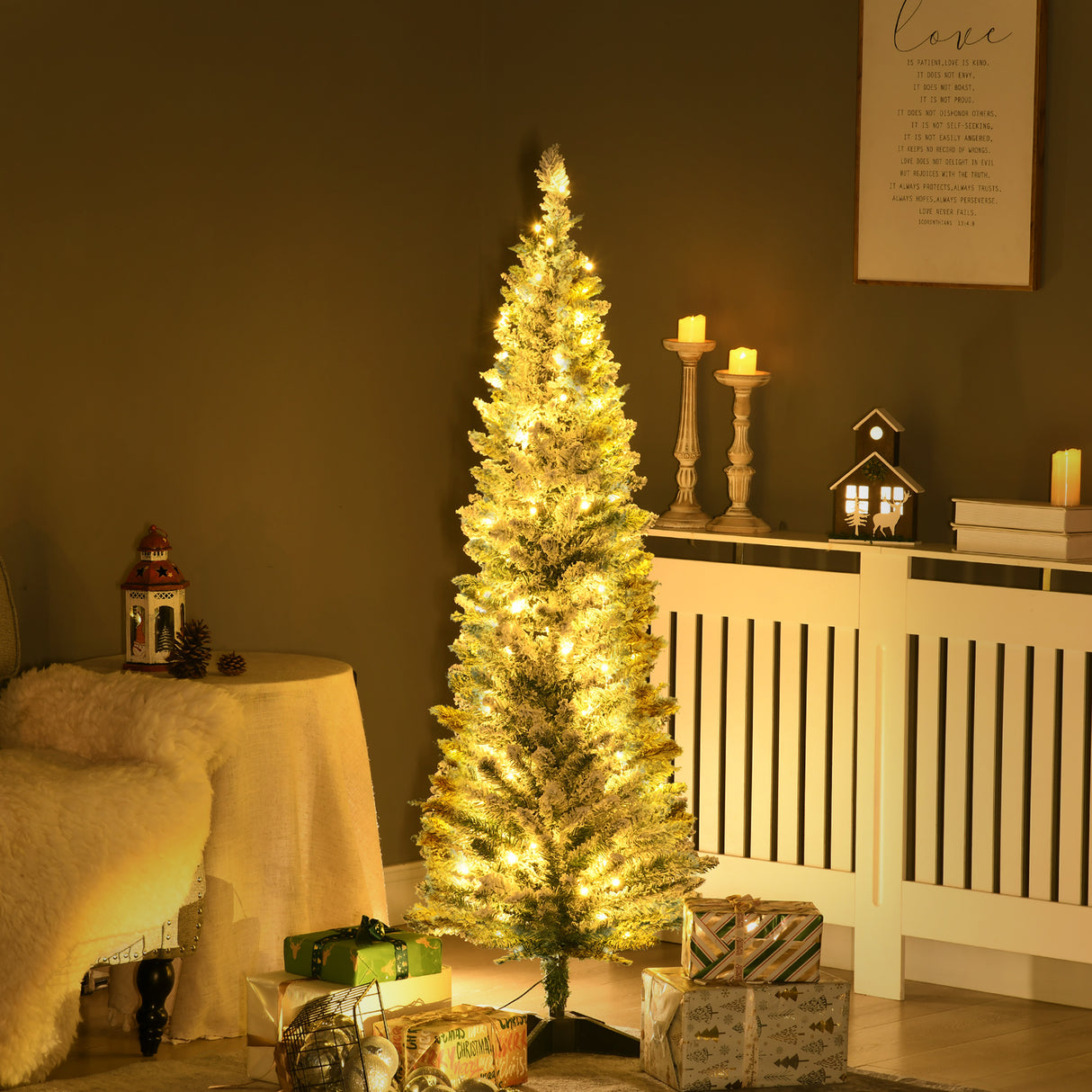 HOMCOM 5' Tall Pre-Lit Slim Noble Fir Artificial Christmas Tree