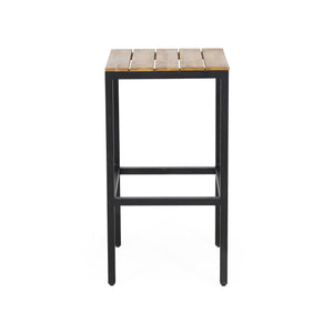 Outdoor Bar Stool With Slat Design And Metal Frame (Set of 2)