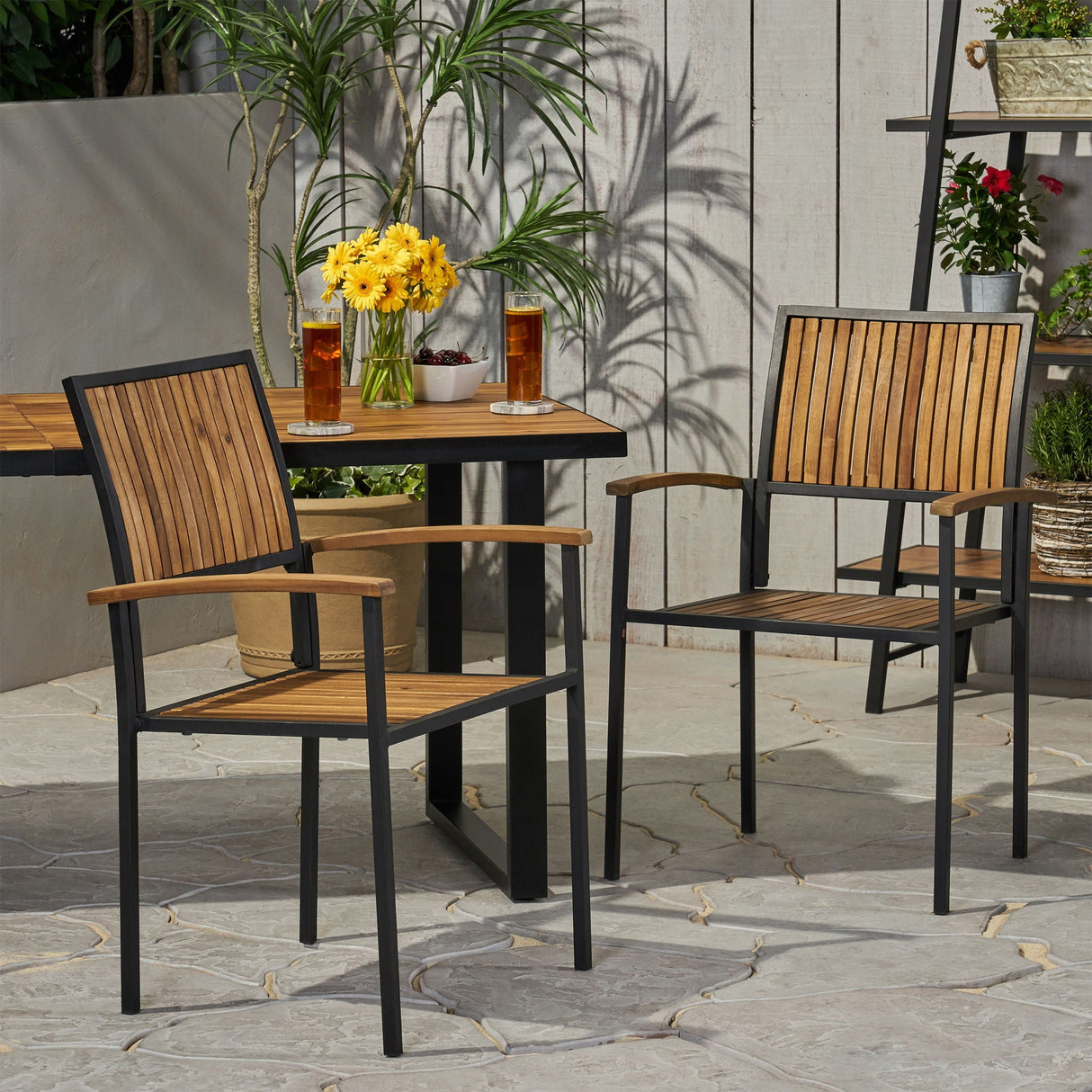 Vermilion - Outdoor Dining Chair With Vertical Slat And Wooden Arm - Best Buy Furniture