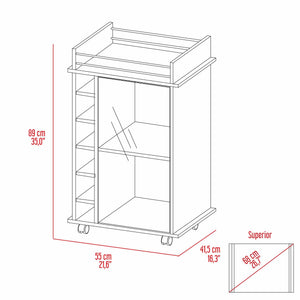 Dukat Bar Cart, Two Shelves, Six Built-in Wine Rack - Espresso