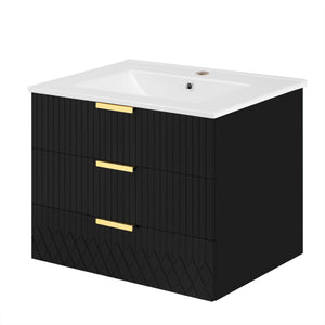Wall Mounted Floating Cabinet With Double Drawer, Rectangular Sink