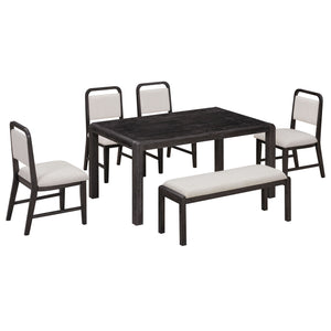 Extendable Dining Table Set With 4 Upholstered Chairs And 1 Bench