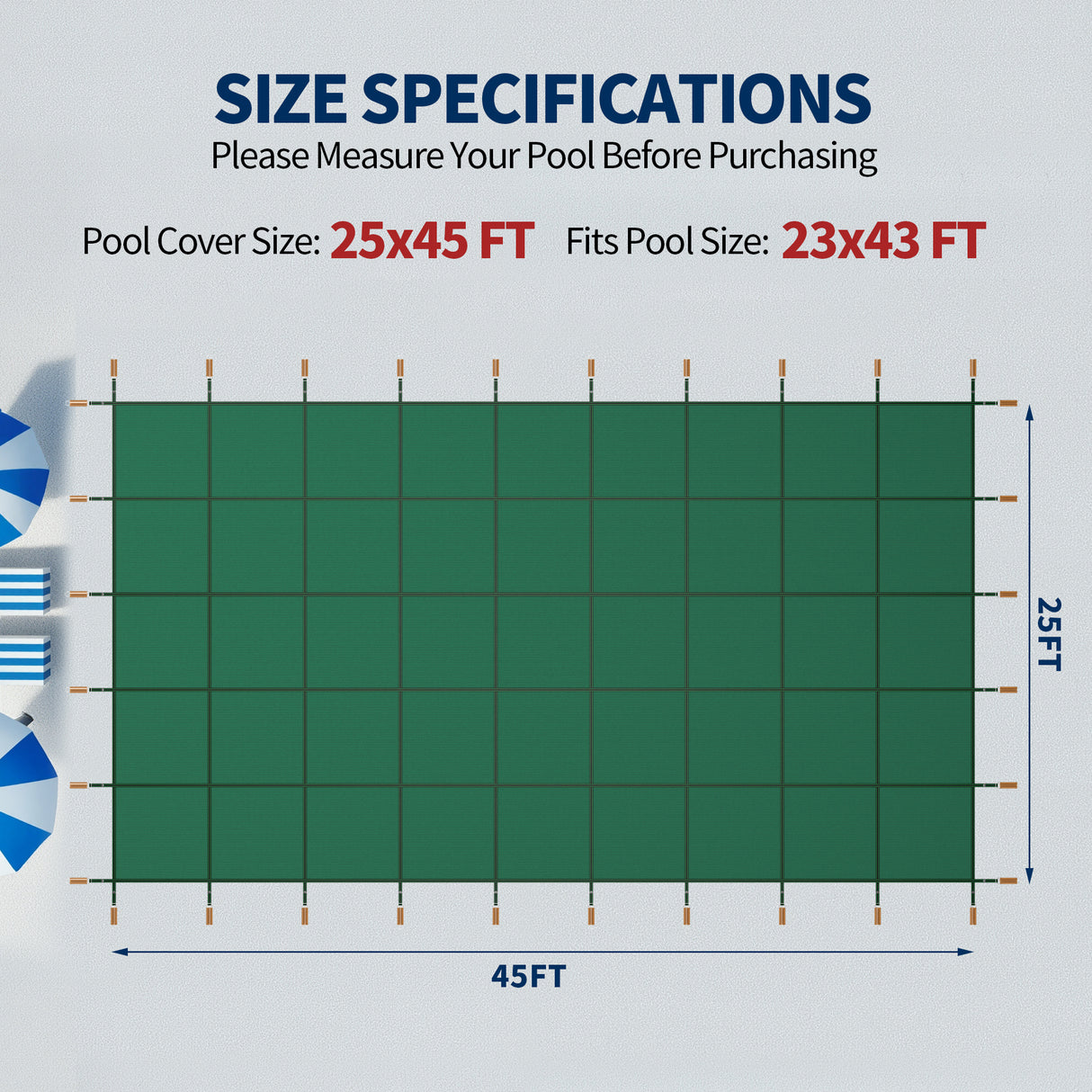 Swimming Pool Safety Cover, Fits 25x45ft Rectangular Inground Pools