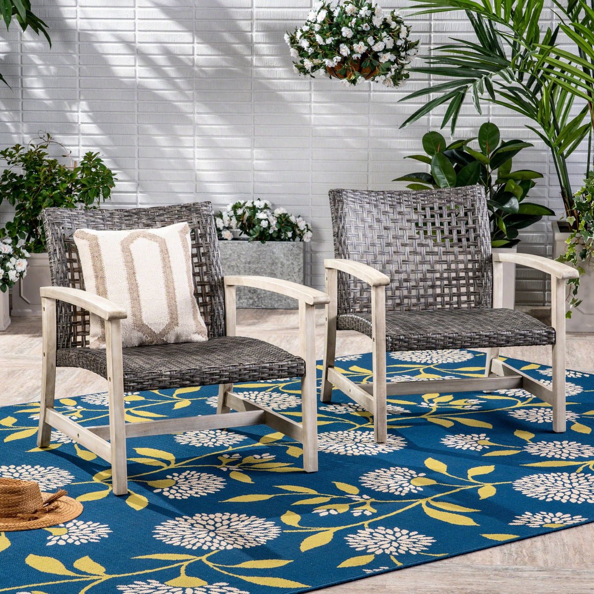 Outdoor Club Chair With Rattan Cover And Acacia Wood Frame - Gray - Best Buy Furniture
