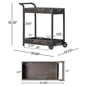 Resin Wicker Bar Cart With Metal Frame - Brown
