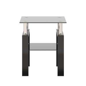 Modern Tempered Glass Tea Table, End Square Table For Living Room - Black