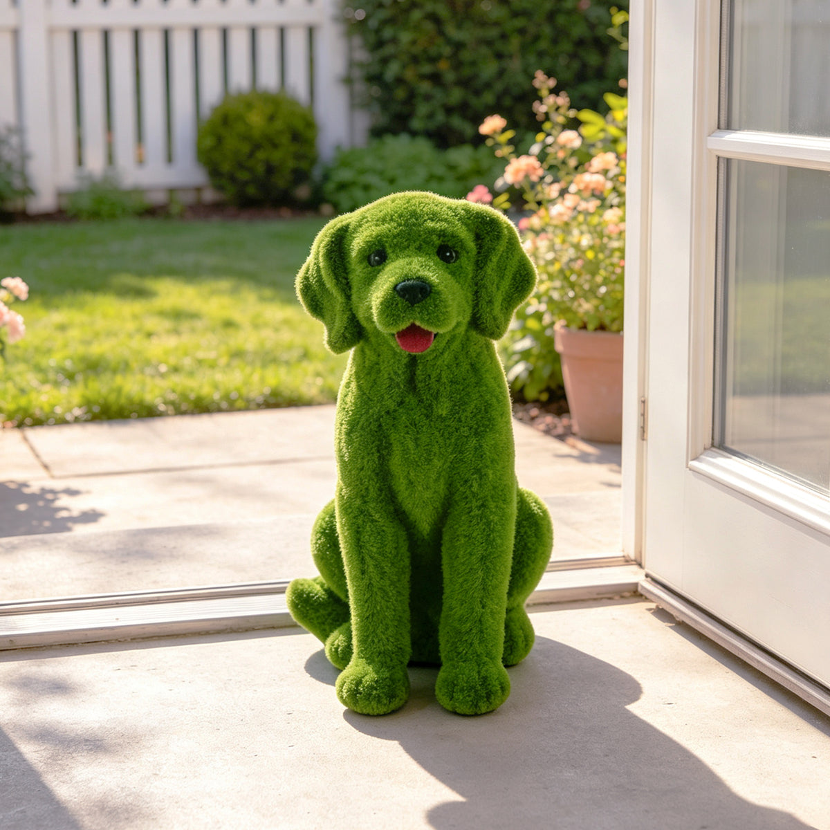 Flocked Dog Garden Statue with Weatherproof Resin - Green