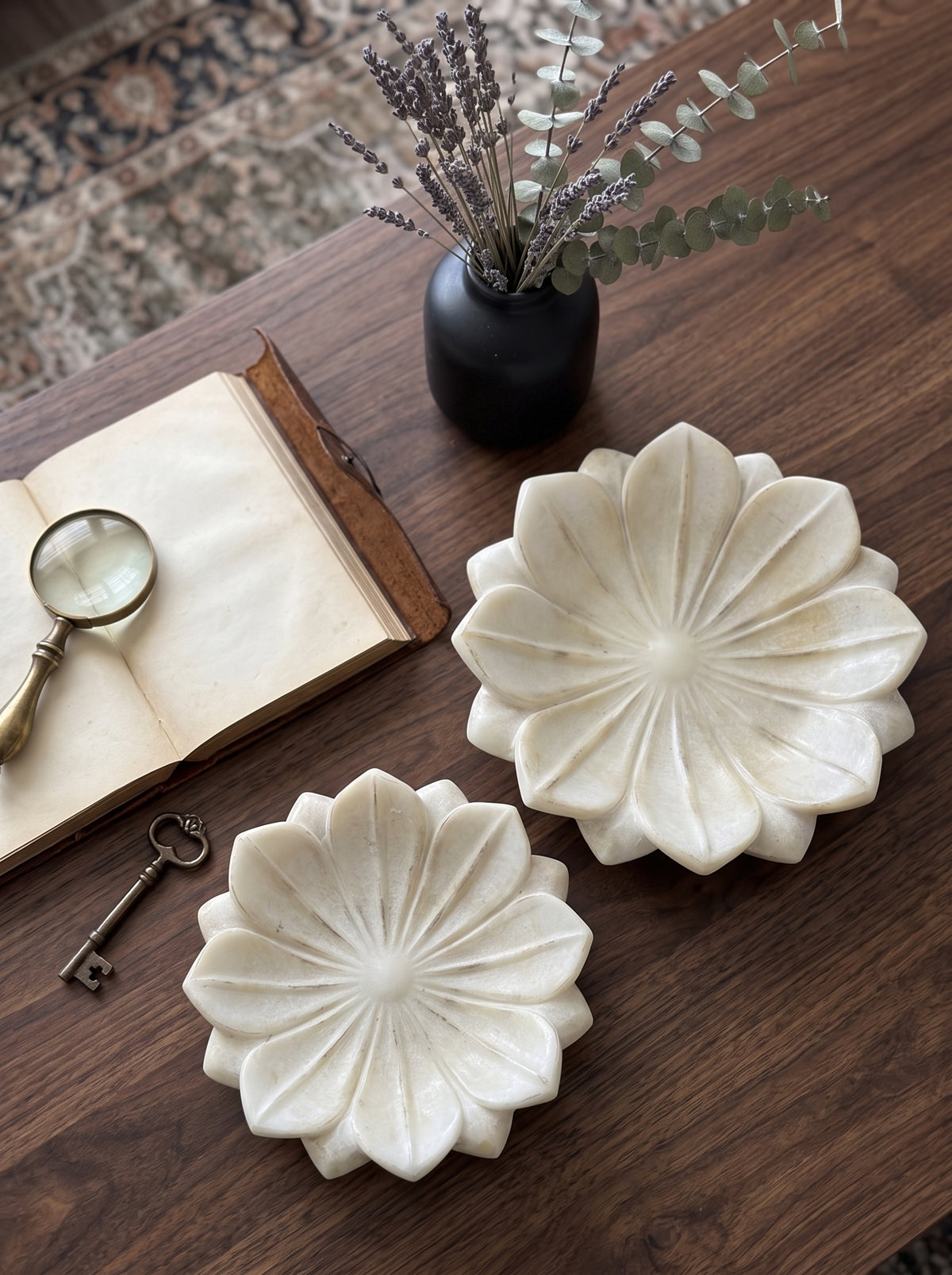 11.8x11.8x2.8" Flower Decorative Bowl, Hand-finished Lotus Bloom