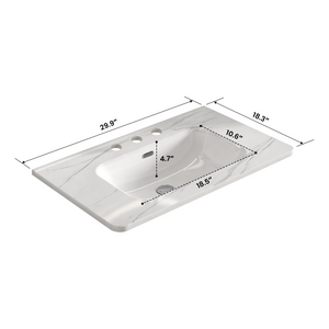 Carrara White Ceramic Integrated Bathroom Sink, 29.94-Inch