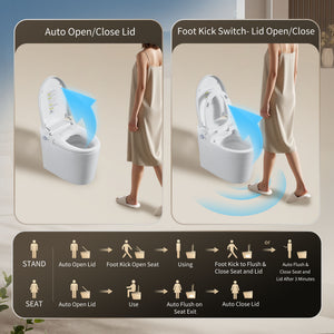 Tankless Smart Toilet With Bidet Built In, 1 Piece, Auto Flush, Auto Open / Close, Heated Seat, Bubble Wash, Warm Water And Dry, Adjustable Temp, Remote Control Side Know - White