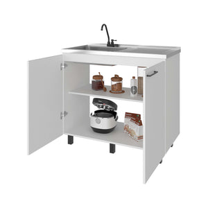 White Utility Sink Cabinet with 2 Doors and 3 Shelves