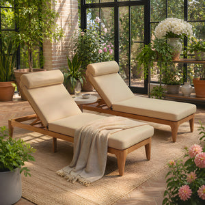TOPMAX Acacia Wood Chaise Lounge Set of 2