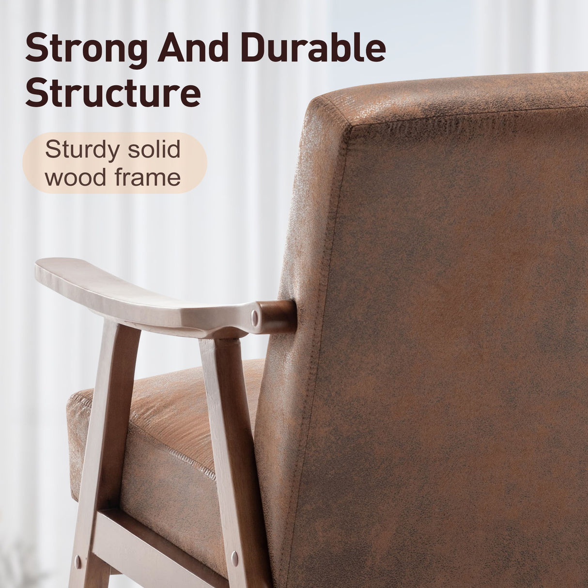 Mid Century Modern Accent Chair With Solid Wood Frame And Extra Thick Backrest