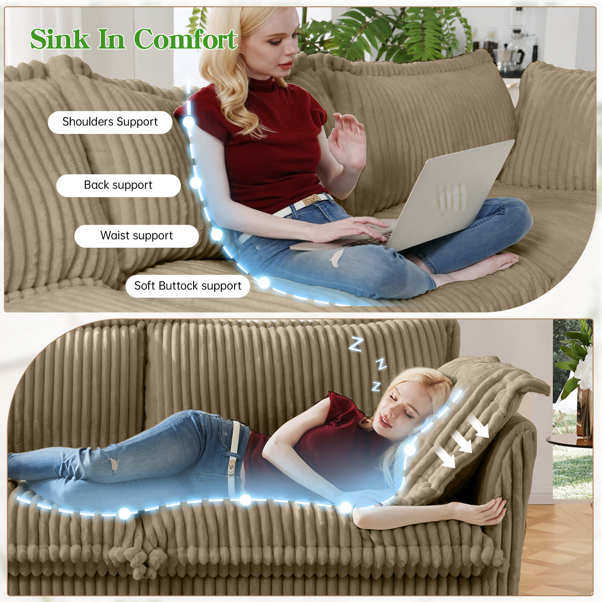 Modern Slipcovered 2-Seat Sofa Couches for Living Room