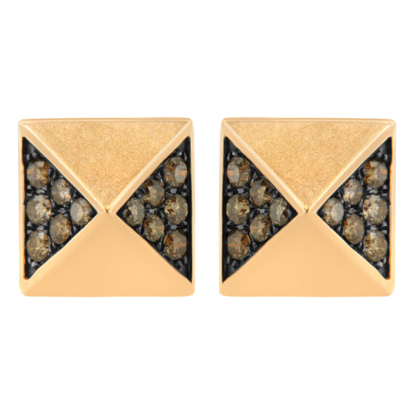 14K Rose Gold 1/4 Cttw Brown Diamond Pyramid Stud Earring (Brown Color, SI1-SI2 Clarity)