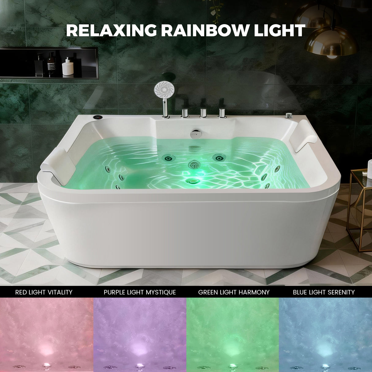KORRA 61 Inch Acrylic Whirlpool Massage Bathtub for 2 Person