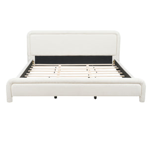 Upholstered Platform Bed Frame With Curved Headboard, Wood Slats Support
